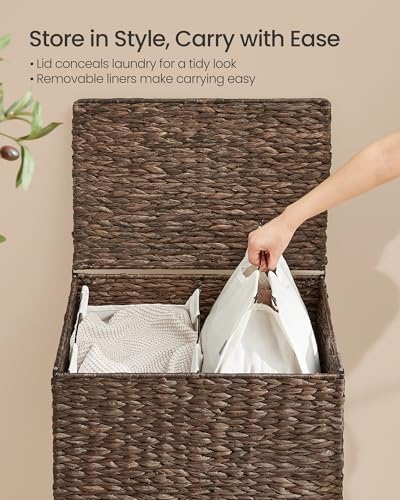 SONGMICS Laundry Hamper With Lid, 130 L Wicker Handwoven Water Hyacinth - Image 4