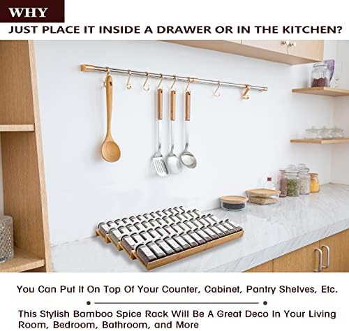Bamboo Spice Rack Drawer Organizer - 8 Piece Set - 12" Wide, Combine Into 24" Rack (12" or 24") - Image 6