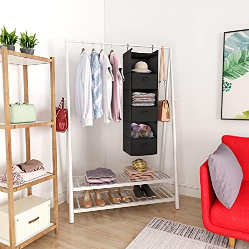 MAX Houser 6 Tier Foldable Hanging Closet Organizer with Hooks, Black-D3 - Image 6