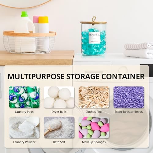 Glass Laundry Pods Container, Half Gallon 2 Liter Laundry Jars with Wood Lids for Laundry Room Organization and Storage, Powder Detergent Holder for Laundry Room Decor and Accessories - Image 4
