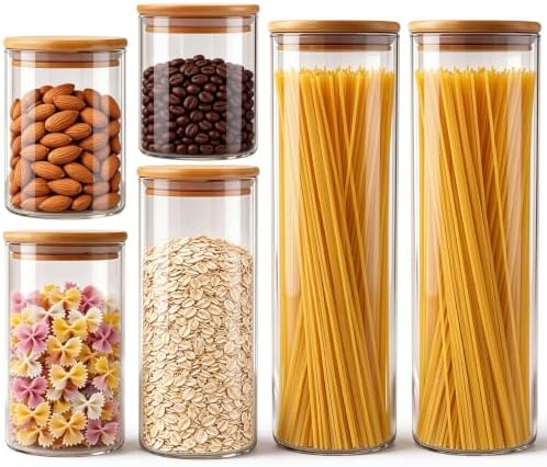 6 Pack Airtight Glass Storage Containers Set for Tea Coffee Pasta Spices by Unknown