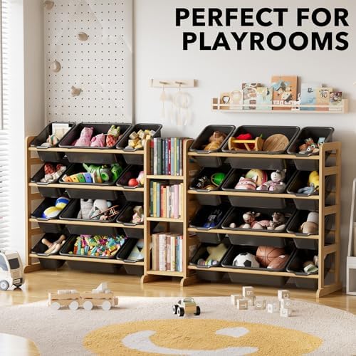SpaceAid Large Toy Storage Organizer with 24 Bins and 3 Shelves, Toy Organizers Storage Bookshelf, Kids Bin Shelf Box Bookcase for Bedroom Playroom Organization Room Decor, True Black - Image 5