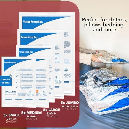 Vacuum Seal Bags for Clothing Travel & Home Storage, travel vacuum bags with pump, Store Blankets, Comforters, Pillows, Seasonal Clothes Compactly,36 Pack With Electric Pump - Image 4