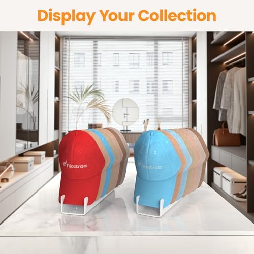 Nicetree Hat Organizer for Baseball Caps, 2 Pcs No Install Acrylic Hat Racks for 14 Baseball Caps Storage, Hat Stand for Caps Display and Organizer for Dresser, Bedroom, Closet, Office - Image 6