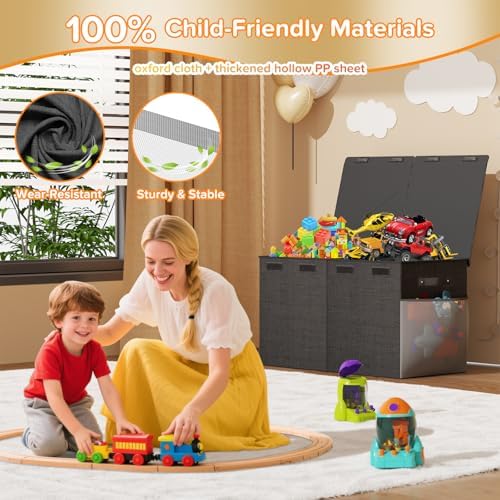 Large Toy Box Chest, Collapsible Sturdy Toy Storage Organizer Boxes Bins Baskets Dinosaur Kids Toy Chest Bin with Lids for Boys Girls Living Room Playroom Bedroom Nursery 25"x14"x16" Black - Image 3