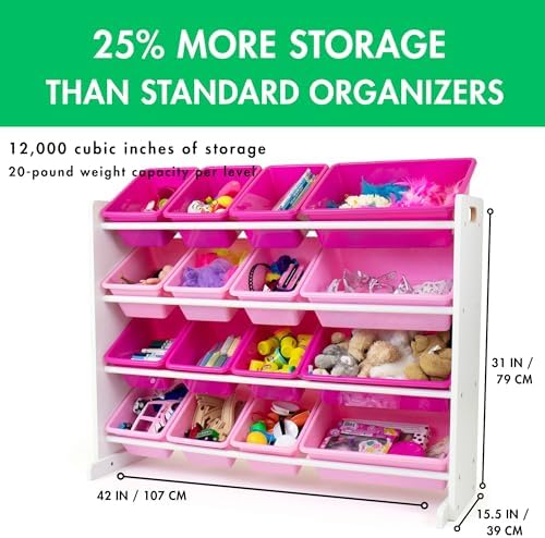 Humble Crew Supersized Toy Storage Organizer with 16 Removable Bins, White/Pink – Large Toy Storage for Toddlers Ideal for Kids' Rooms, Playrooms, and Nurseries - Modern Toy Bins for Kids - Image 3