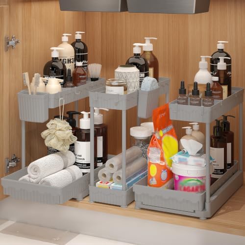 Sevenblue 3-Pack 2-Tier L-Shaped Under Sink Organizers with Sliding Drawers by Sevenblue