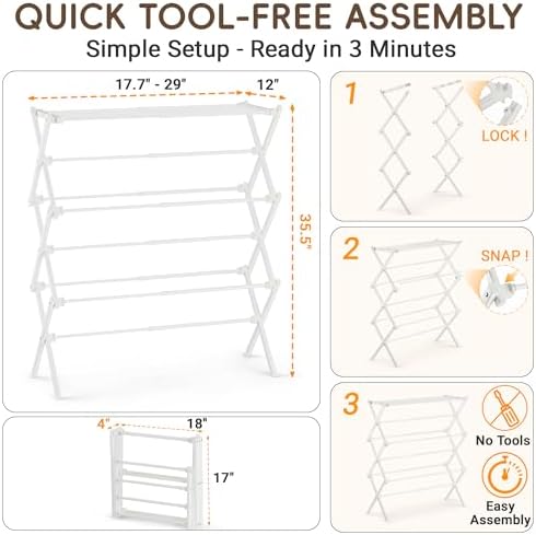 Foldable Clothes Drying Rack, Reinforced Joints, White - Image 5