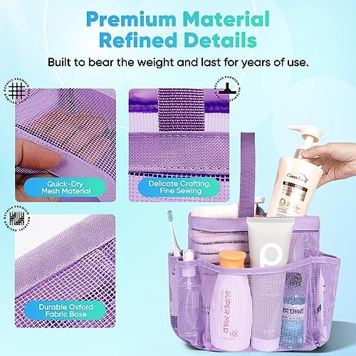 EUDELE Mesh Shower Caddy Portable for College Dorm Room Essentials,Portable Shower Caddy Dorm with 9-Pocket Large Capacity, Shower Bag for Beach, Swimming, Gym, Travel essentials, Purple - Image 5