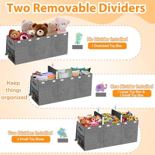 Rocamdo Large Toy Storage Box with Lid & Dividers, Kids Toy Chest, Gray - Image 3