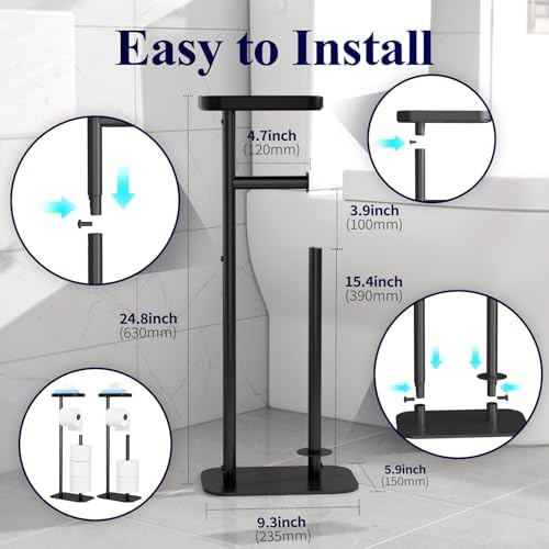 Kitsure Metal Toilet Paper Holder Free Standing, Medium - 2 Pack, Black - Image 2