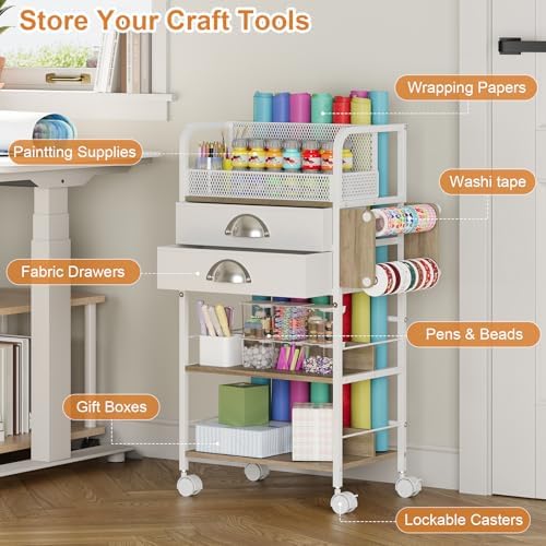 Rolling Wrapping Paper Storage Cart Organizer White - Image 3