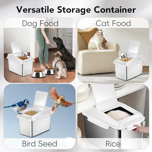 Newget 11 lb Stainless Steel Dog Food Storage Container with Scoop, White - Image 7