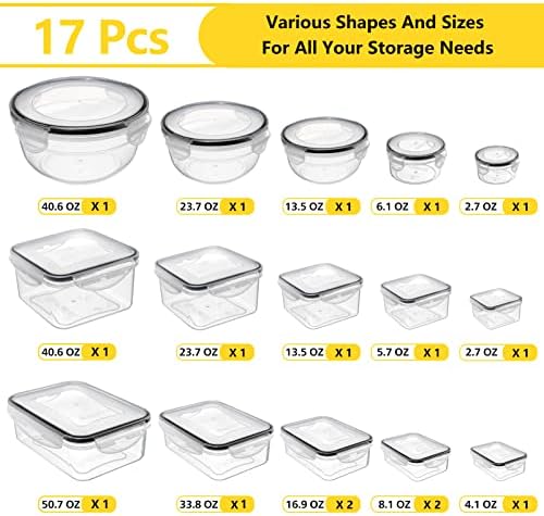 34 PCS Food Storage Containers Set with Airtight Lids (17 Lids &17 Containers) - BPA-Free Plastic Food Container for Kitchen Storage Organization, Fruit Meal-prep Containers with Labels & Marker - Image 2