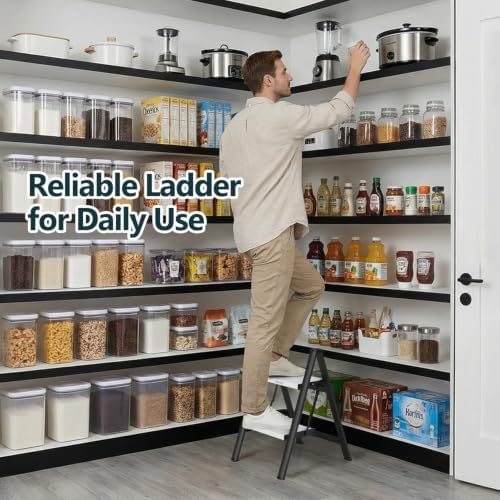 WOA WOA 2 Step Ladder, Foldable Step Stool, 300lbs Load, Black & White - Image 7