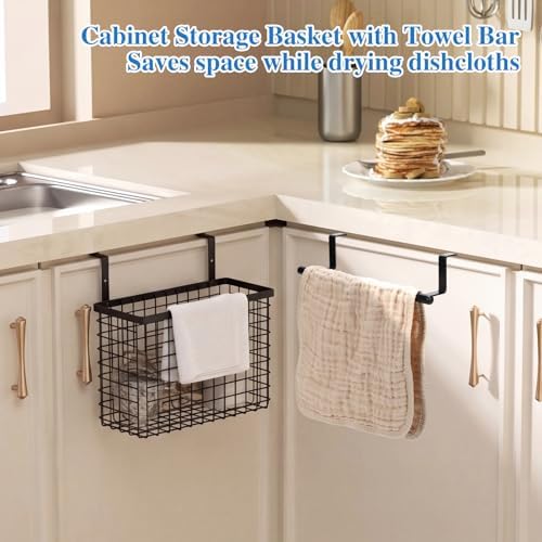 Cabinet Door Organizer with Towel Bar, Hang over Cabinet Door Storage, Under Sink & Kitchen Cabinet Organizer for Cutting Board, Baking Sheet, Foil, Plastic Wrap, Carbon Steel, 2 Pack - Image 2