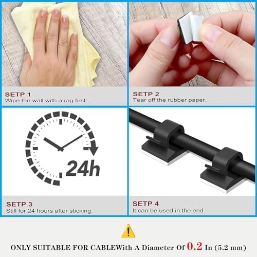 Adhesive Cable Management Wire Clips(Black 50 Pcs),Wires Clips Holders for Cords on wall,Outdoor Cable Clips,Suitable for Under Tables, Cars, Walls, televisions, Christmas Lights - Image 5