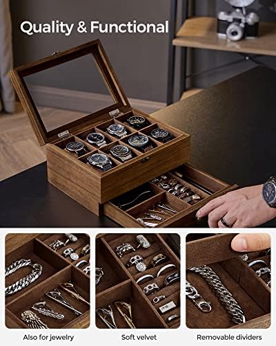 SONGMICS 8-Slot Wooden Watch Box, Display Case with Large Glass Lid - Image 4