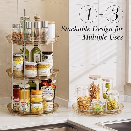 LAMU 2 Pack 2 Tier Lazy Susan Turntable Organizer 10.6'' Rotating Spice Rack Organization for Cabinet, Kitchen, Pantry, Countertop, Bathroom, Vanity, Medicine Cabinet Organizer, Amber - Image 4
