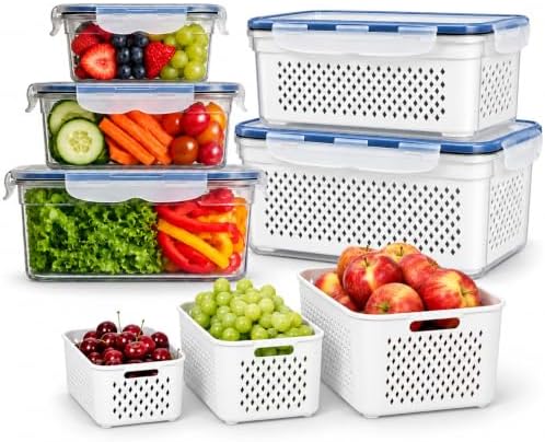 5 Pack Large Fruit Storage Containers for Fridge with Removable Colander by RockBerry