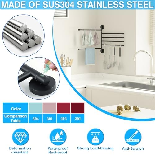 Alise Swivel Towel Rack 13.9", 6 Arm Swing Out Towel Bar, Matte Black - Image 5