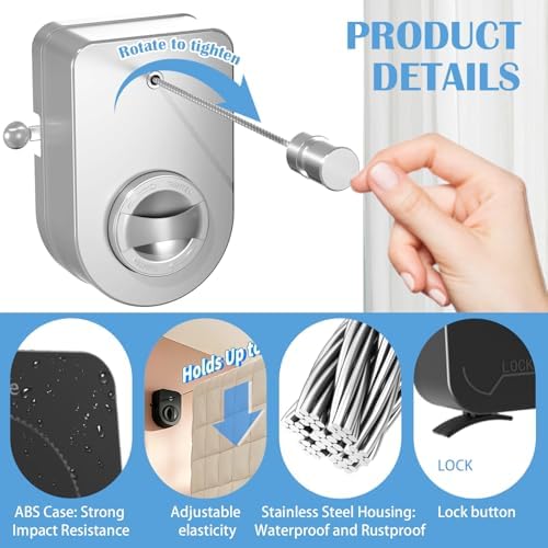 Retractable Clothesline Indoor, Non-Sagging Outdoor Clothes Line Retracting 16.7 Feet Heavy Duty Laundry Line Retractable Wall Mounted Clothes Line Outdoors (White, Rectangle) - Image 5
