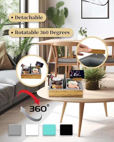 Couch Cup Holder Tray, Hitseon Soft Food Grade Silicone Acacia Wooden Couch Caddy for Bed Car Seat Beach Organizer, Anti-Spill Couch Drink Holder for Snacks Beverage Remote (Black, 11.5 * 10 * 3 in) - Image 5