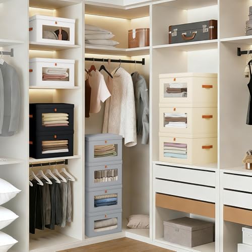 DIMJ Storage Bins with Lids - 6 Pack Large Fabric Closet Organizer with Window & Handles, Collapsible Decorative Storage Boxes for Shelves Under Bed, Books Clothes Blankets Sweaters Organization - Image 3