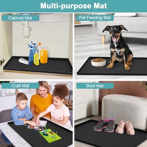 Under Sink Mat 28" x 22", Silicone Under Kitchen Sink Mat, Waterproof Under Sink Protector Mat, Shelf Liners Cabinet Liner for Kitchen and Bathroom, Black - Image 7
