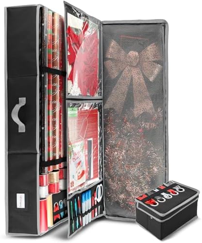 Hearth & Harbor Wrapping Paper Storage Container with Ribbon Storage Organizer - Christmas Storage Bag with Extra Interior Pockets - Gift Wrapping Organizer Storage Fits Up to 26 Rolls of 40" Length - Image 5