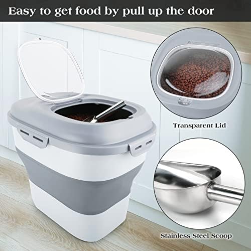 TIOVERY Dog Food Storage Container, Airtight Collapsible 13lb to 30lb Pet Food Container with Flip Top, Rolling Wheel, Scoop and 3L small container for Dog Cat Food and Dry Food of Rice, Flour - Image 3
