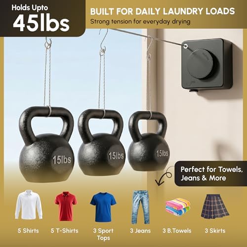 Retractable Clothesline, Stainless Steel Cable, 16.7 FT, Black - Image 2