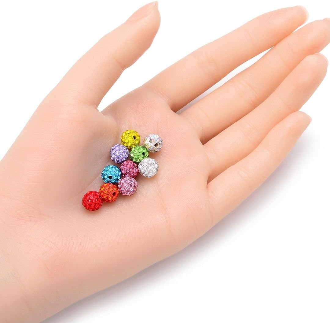 50pcs Adabele Grade A Suncatcher Crystal Rhinestone Pave Loose Beads 8mm Clear AB Polymer Clay Disco Ball Spacers Compatible with Shamballa All Craft Jewelry Making DB8-2