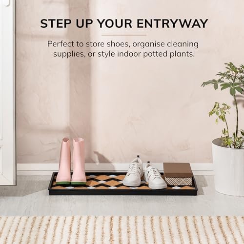 Anji Mountain Heavy Duty Waterproof Rubber Shoe Storage Mat Organizer/Boot Storage Multi Use for Entryway with Coir, Tan and Ivory Insert, Fits 3 Pair (34.5" Wide) - Image 2