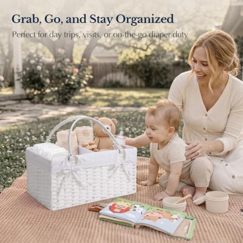 Yecaye Large Baby Diaper Caddy Organizer, Paper Rope Storage Baskets, White - Image 6