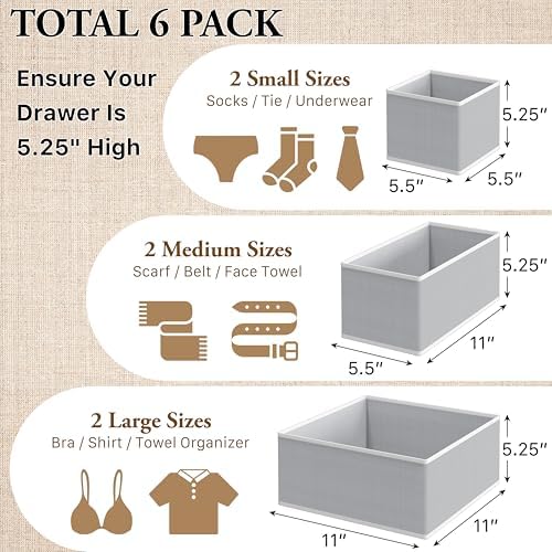 Simple Houseware Underwear Drawer Organizer, Set of 6, Gray - Image 2