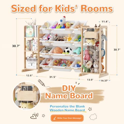 Toy Storage Organizer with Stuffed Animal Storage, Playroom Toy Organizer with 12 Toy Bins for Bricks, Toy Holder for Toddler Rooms, Playrooms, Bedrooms - Image 2
