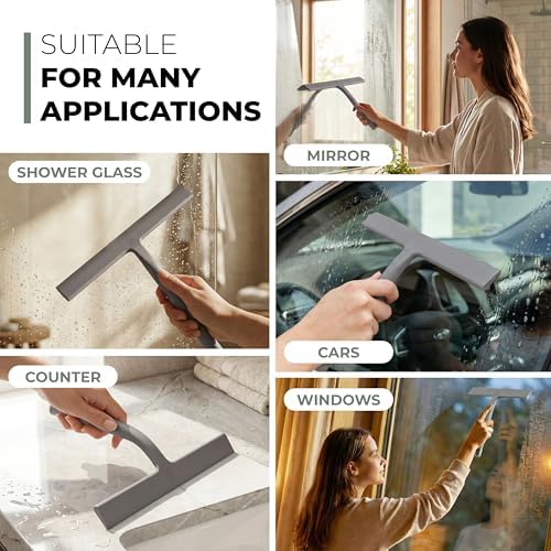 GÜTEWERK Silicone Shower Squeegee with 3-in-1 No-Drill Mount, Grey, 9'' - Image 6