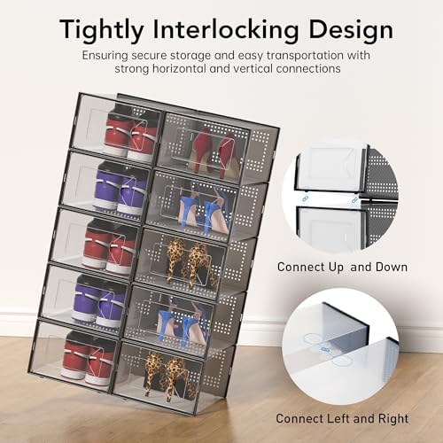 Foluck X-Large 15 Pack Shoe Storage Organizer Box Clear Plastic Stackable - Image 4