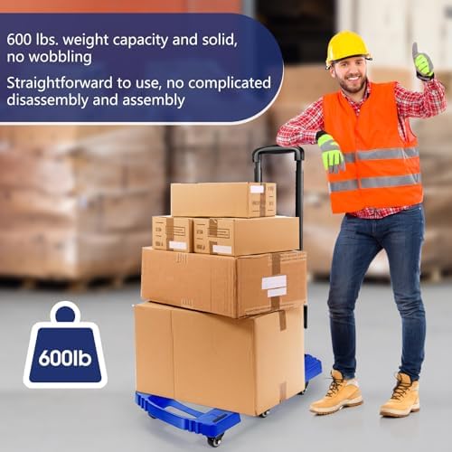 Voipvvii Folding Hand Truck 500lbs, Portable Heavy Duty Dolly Cart, 6 Wheels Collapsible Luggage Cart with 2 Elastic Ropes - Compact Trolley Cart for Easy Moving - Ideal Hand Cart for Travel and More - Image 5