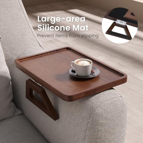 Couch Arm Tray,Bamboo Folding Sofa Tray,Sofa Armrest Tray Clip-On Couch Desk for Drinks,Snacks,Phone,Remote Control（Brown） - Image 2