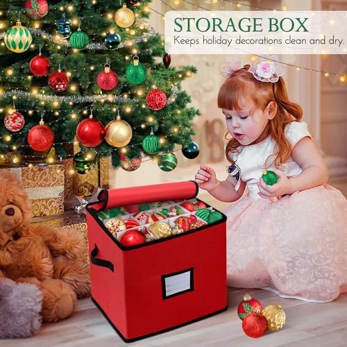 BINSUNS Christmas Ornament Storage Box, Christmas Storage Containers Organizer Bag with Dividers - Fits up to 64 Holiday Xmas Ornaments Decorations 3” Seasons Balls(Mixed Black) - Image 4