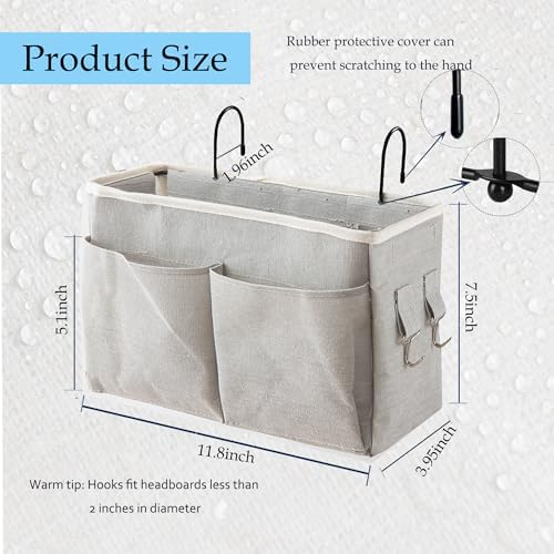 SMALL GOAL Bedside Caddy, Bedside Hanging Storage Organizer for College Dorm Bed, Bunk and Hospital Beds, Can be Placed Magazine, Books, Phones,Keys, kettle, Glasses (grey, 2pack) - Image 3