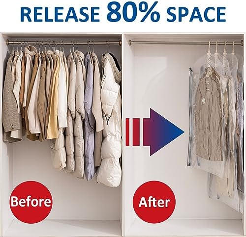 Hanging Vacuum Storage Bags, Space Saver for Clothing, 4 Long with Pump - Image 2