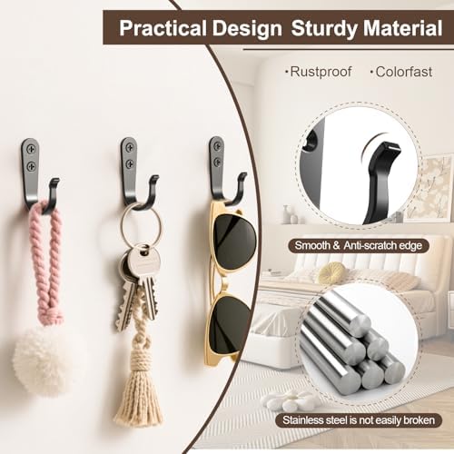 BREYDROK 20Pack Towel Hooks for Bathroom, Heavy Duty Black Metal Wall Hooks - Image 2