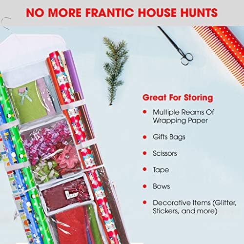 Wrapping Paper Storage Hanging Over the Door Gift Wrap Organizer Double Sided Front and Back Pockets Store Gift Wrap Gift Bags Ribbon Bows Accessories 40”x17” Fits Long 40 Inch Rolls (White) - Image 5