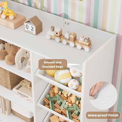 HITHOS 55" W Kids Toy Storage Organizer with 10 Toy Box & Book Shelf, White - Image 3