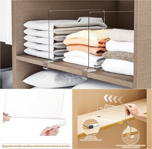 Yieach 10 Pack Clear Acrylic Shelf Divider for Closet Organization - 9.2″ Tall Closet Dividers for Wood Shelves,Cupboard,Vertical Shelf Separators in Closet for T-Shirt,Purse,Handbag,Sweater Organizer - Image 3