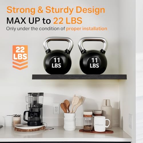 BAYKA Black Floating Shelves 15.7in, Set of 3, Wall Mount Rustic Wood Shelf - Image 5