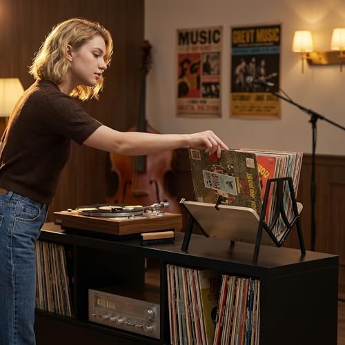 Vinyl Record Storage Rack for 50 LPs, Vinyl Record Album Holder Heavy-Duty Record Storage Shelf with Handles, Record Holder, Multi-Purpose Organizer - Image 2